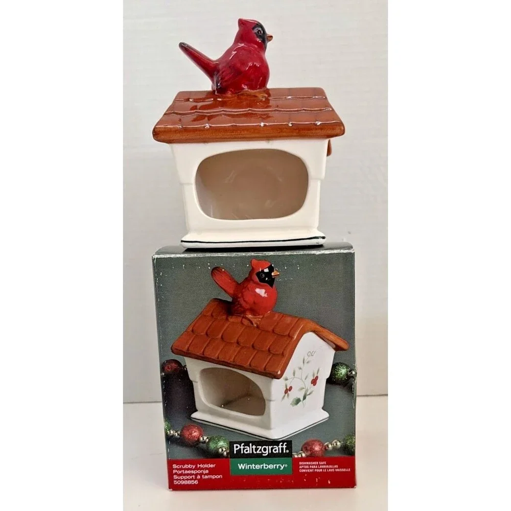 Pfaltzgraff Winterberry Cardinal Birdhouse Scrubby Holder Sponge Caddy 5098856